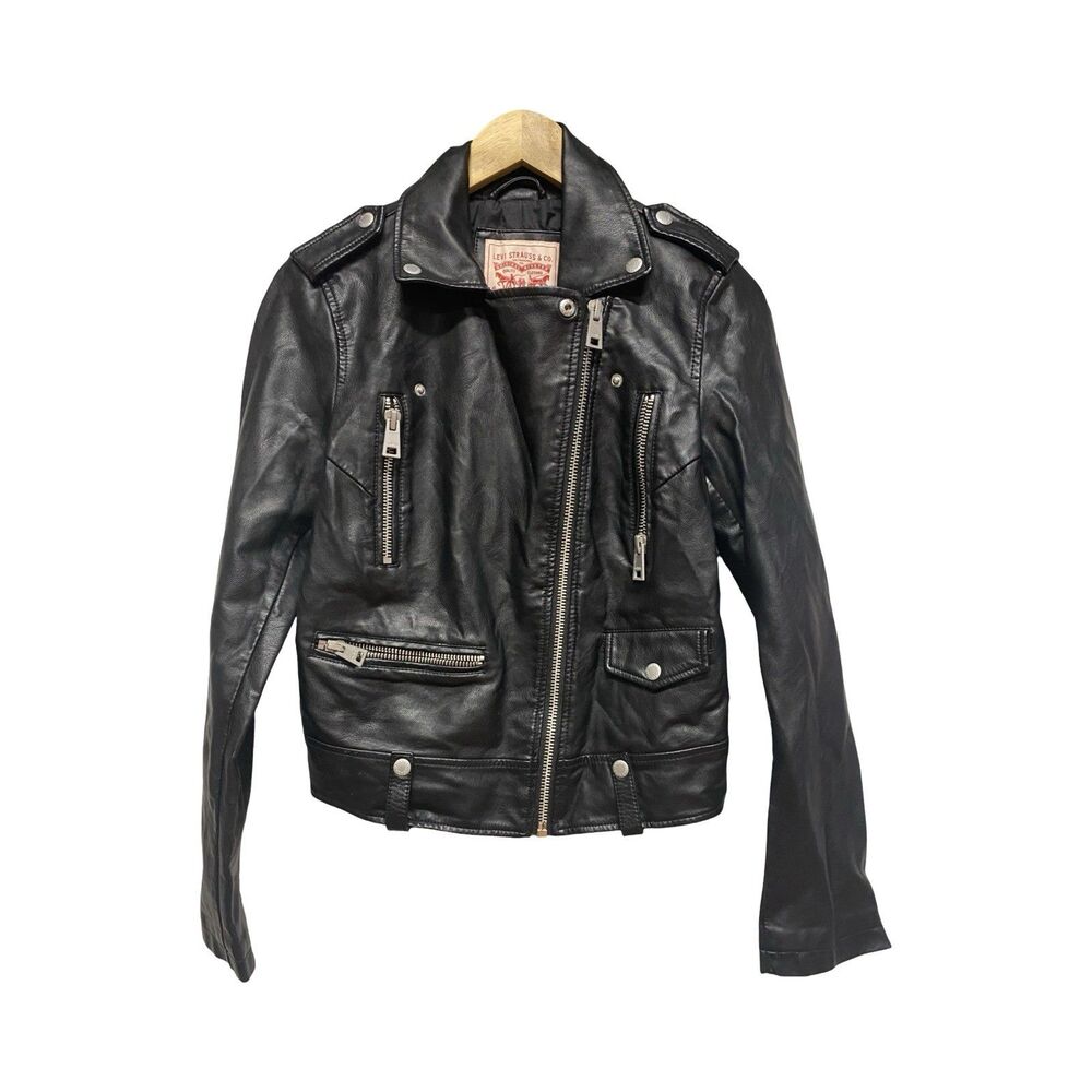Levi's Strauss Women's Med Faux Leather Moto Jacket Bomber Motorcycle Zip Black